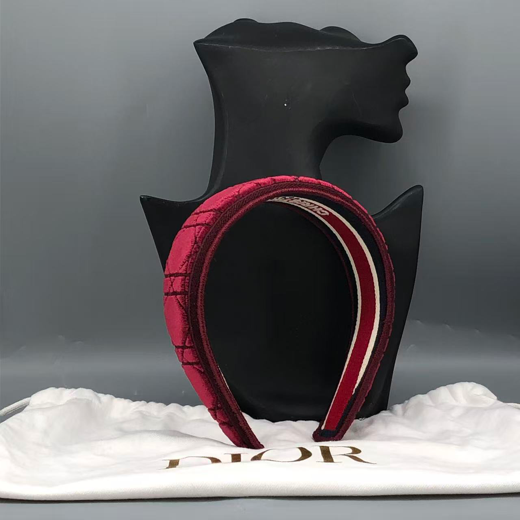 Christian Dior Cannage Velvet Headband Burgundy