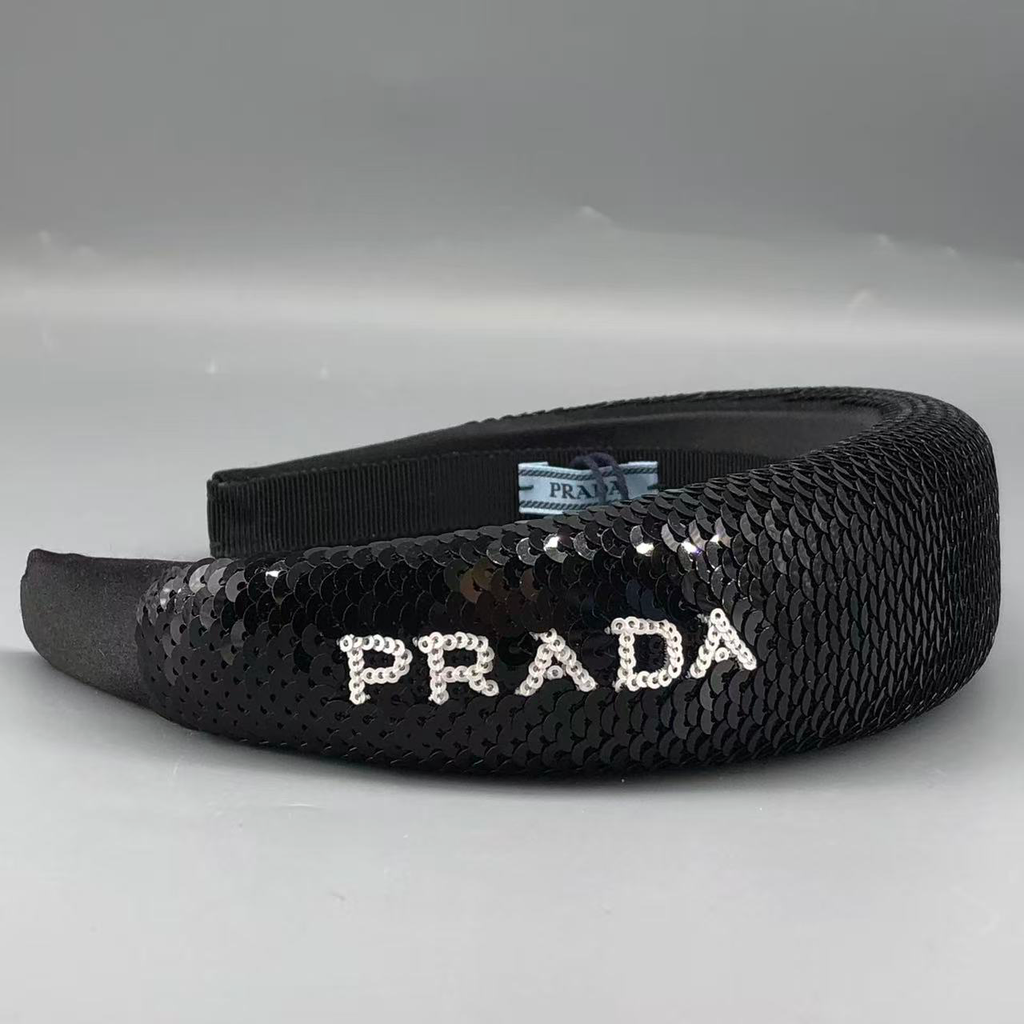 Prada Black Sequined Logo Detail Headband