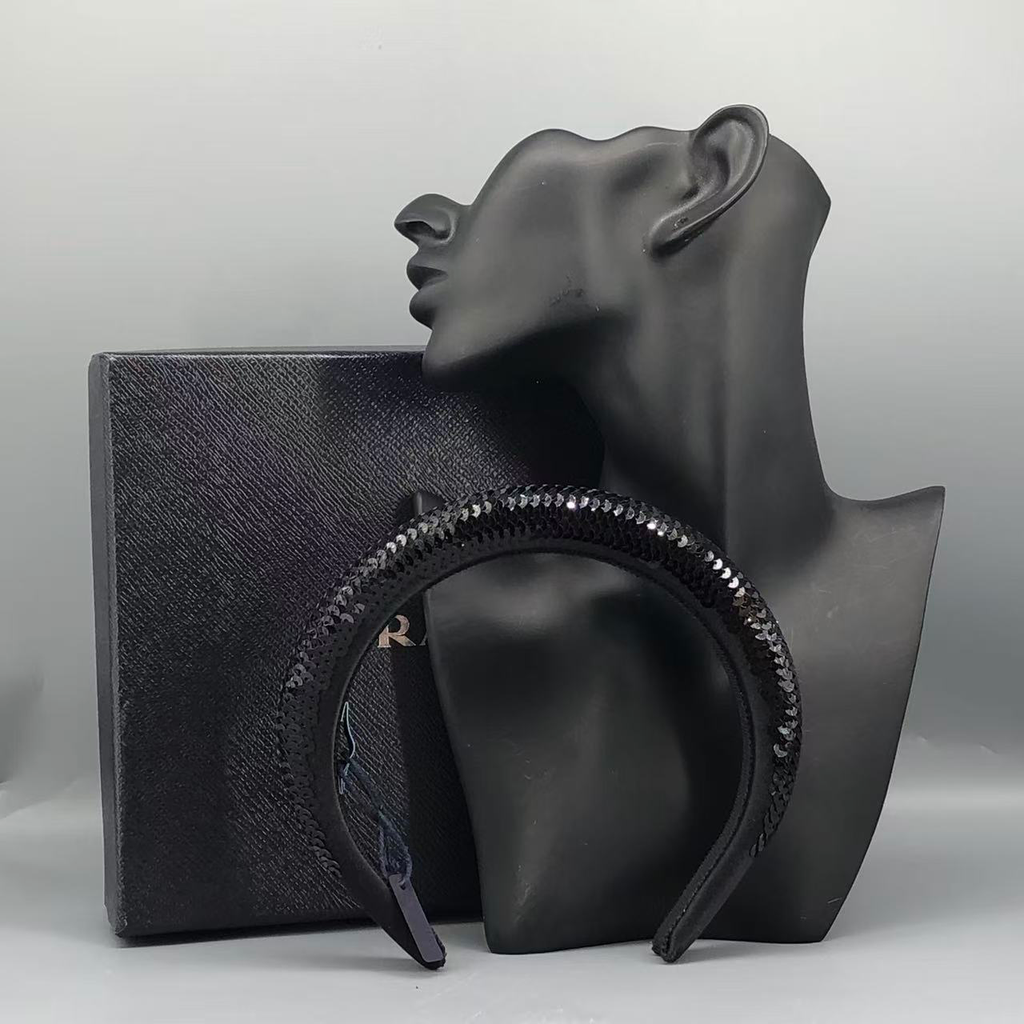 Prada Black Sequined Logo Detail Headband