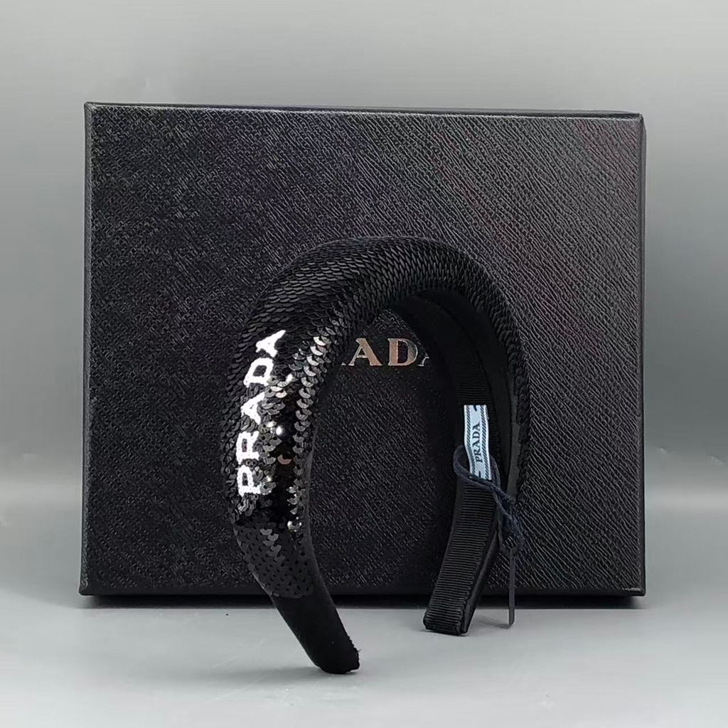 Prada Black Sequined Logo Detail Headband