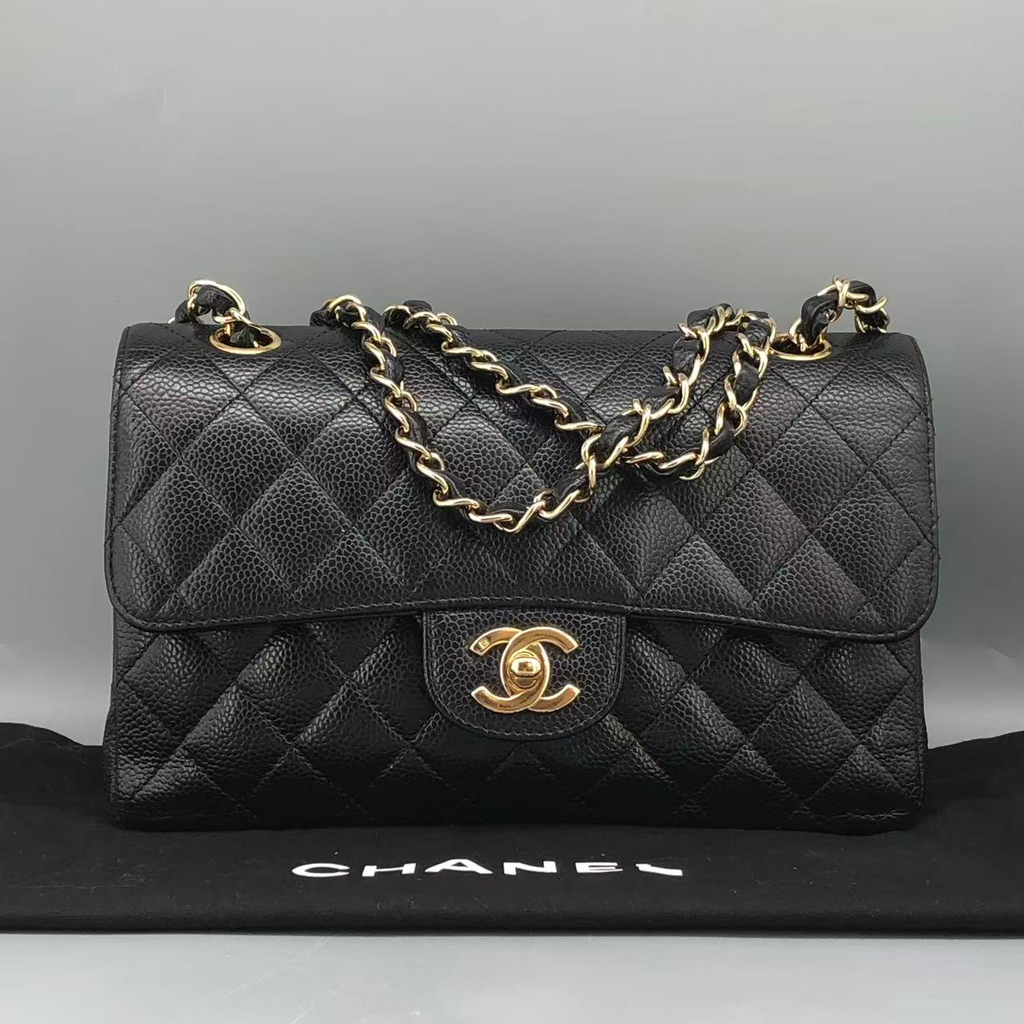 Chanel Classic Double Flap Bag Black Caviar Leather Gold Hardware