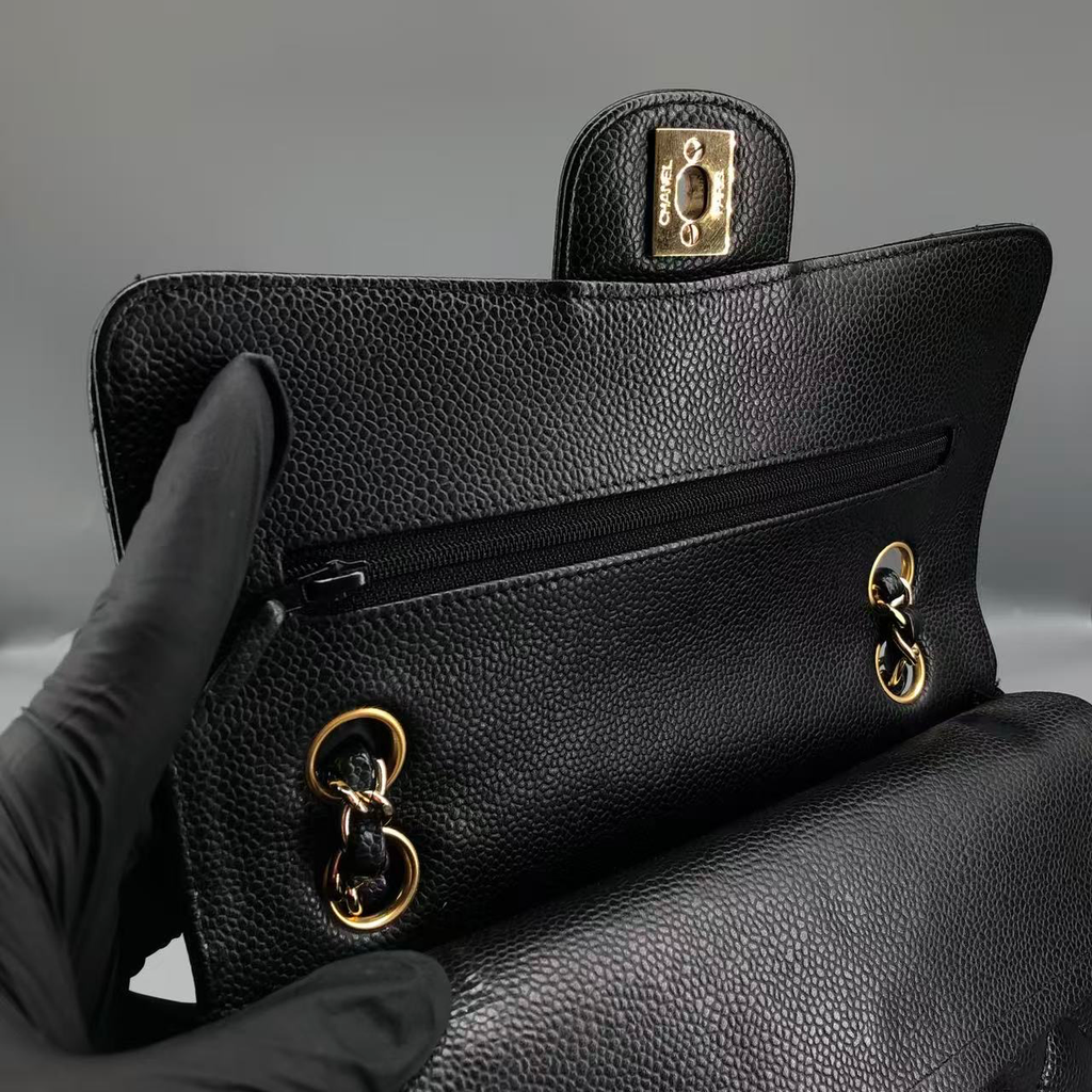 Chanel Classic Double Flap Bag Black Caviar Leather Gold Hardware