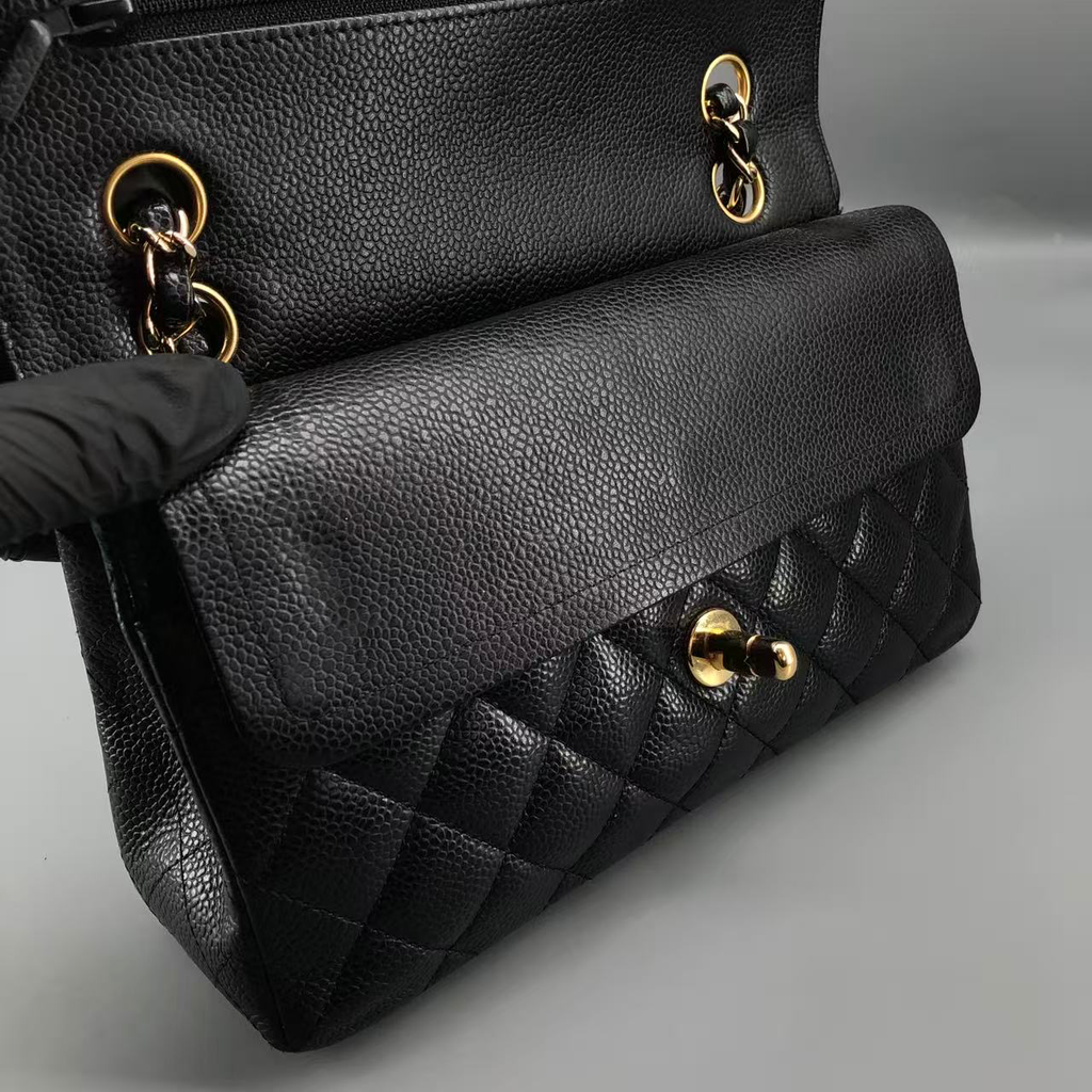 Chanel Classic Double Flap Bag Black Caviar Leather Gold Hardware
