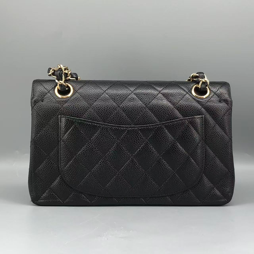 Chanel Classic Double Flap Bag Black Caviar Leather Gold Hardware