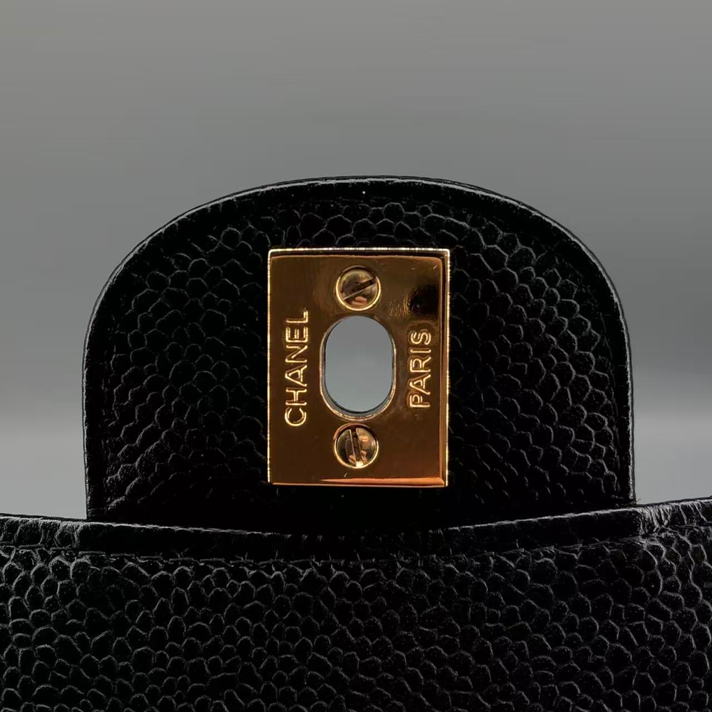 Chanel Classic Double Flap Bag Black Caviar Leather Gold Hardware