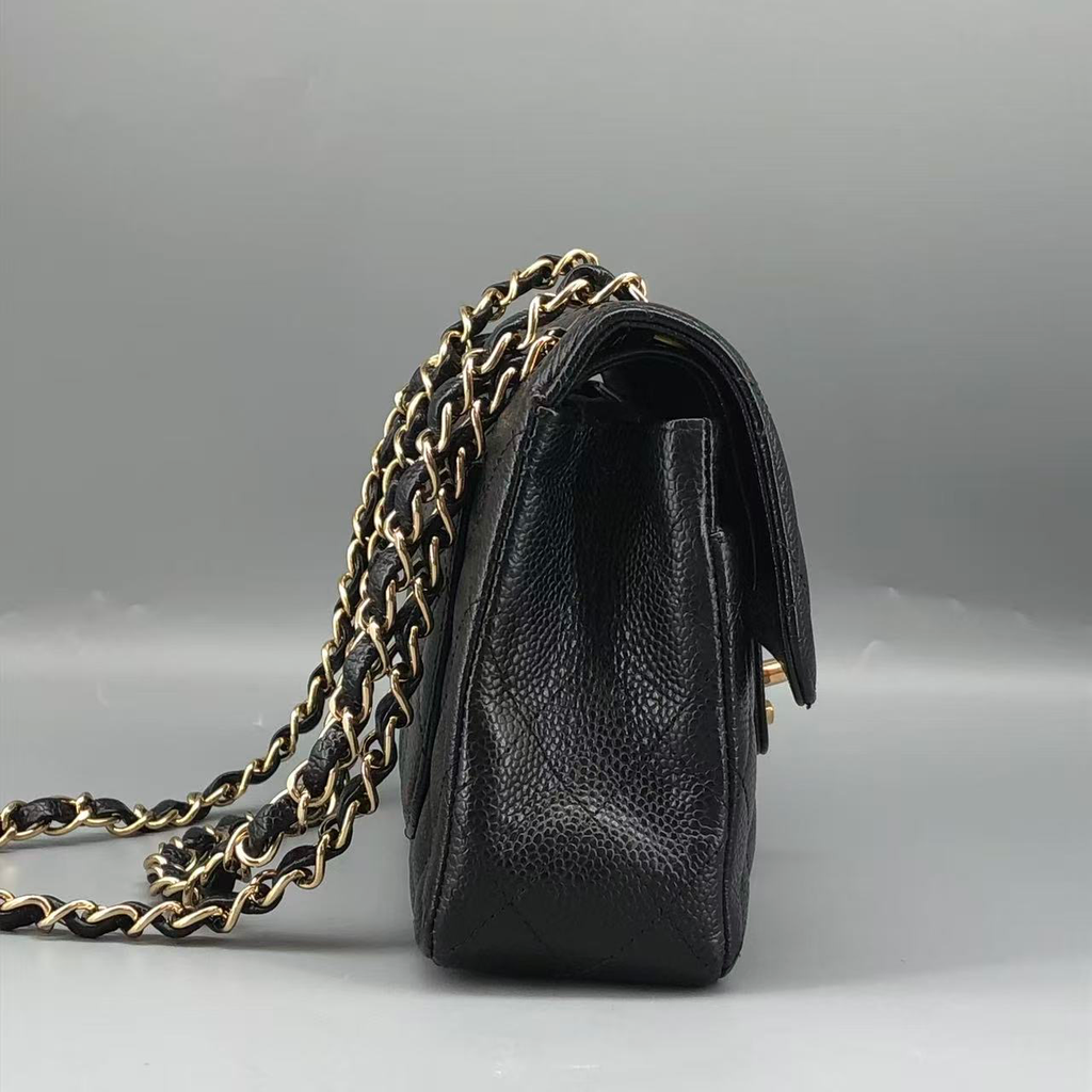 Chanel Classic Double Flap Bag Black Caviar Leather Gold Hardware
