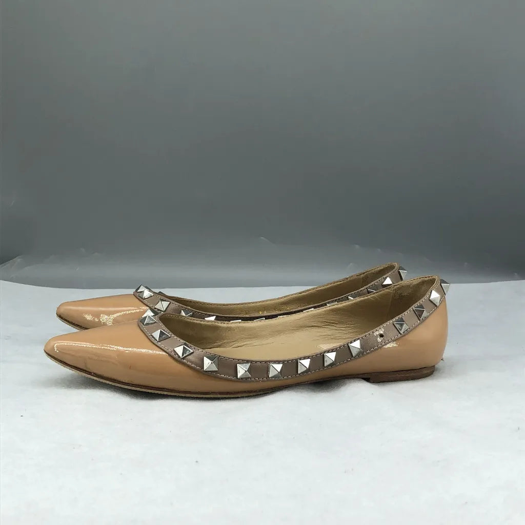 Valentino Garavani Rockstud Patent Leather Ballet Flats Nude