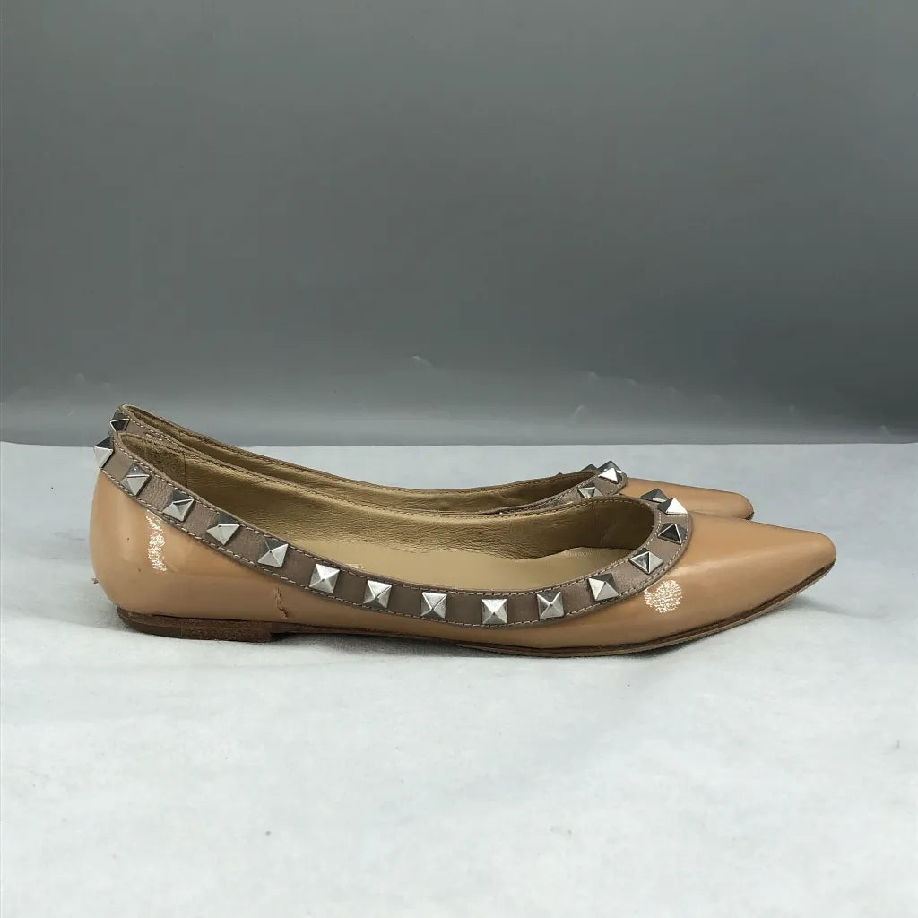 Valentino Garavani Rockstud Patent Leather Ballet Flats Nude