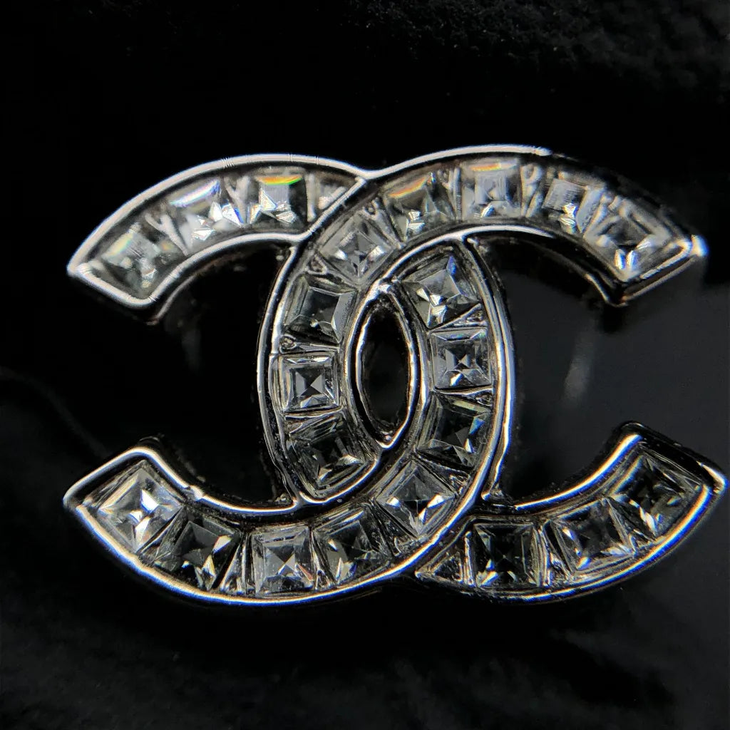 Chanel CC Logo Silver Tone Stud Earrings
