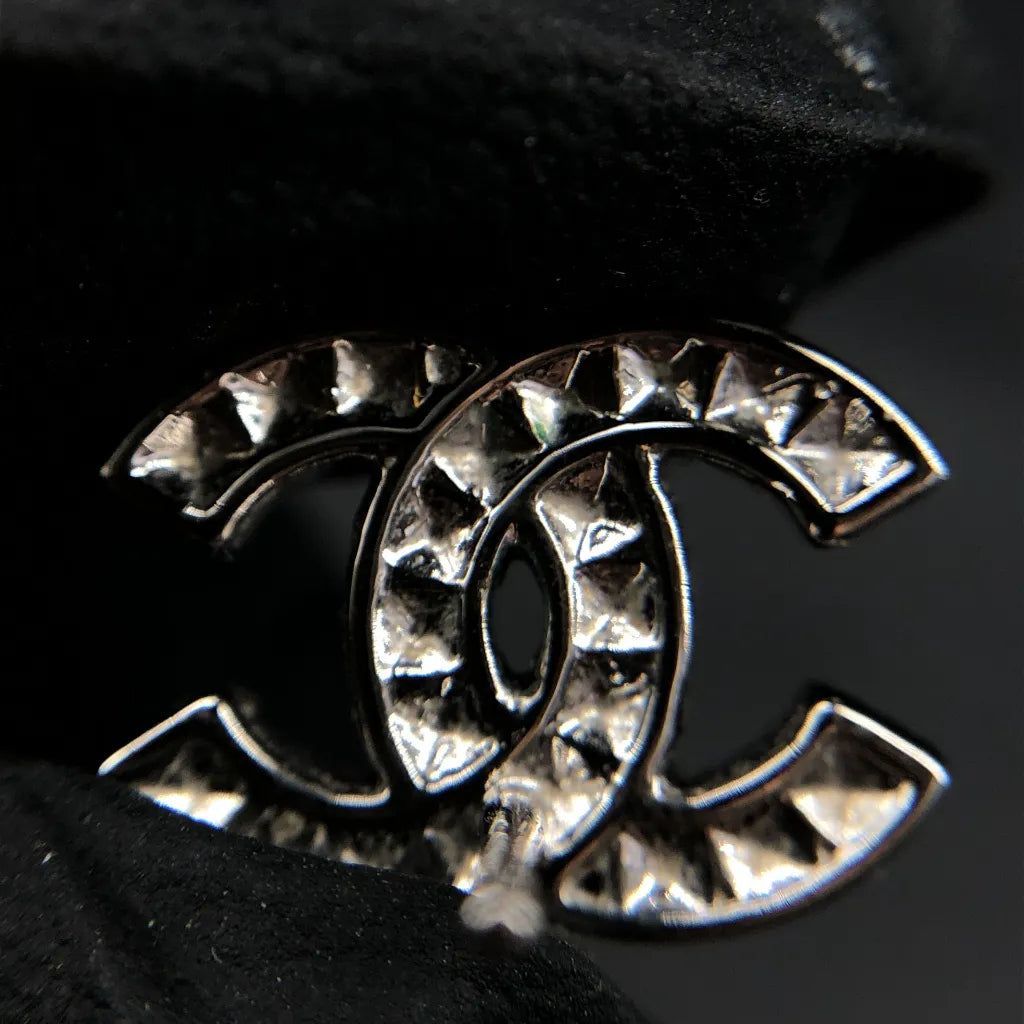 Chanel CC Logo Silver Tone Stud Earrings