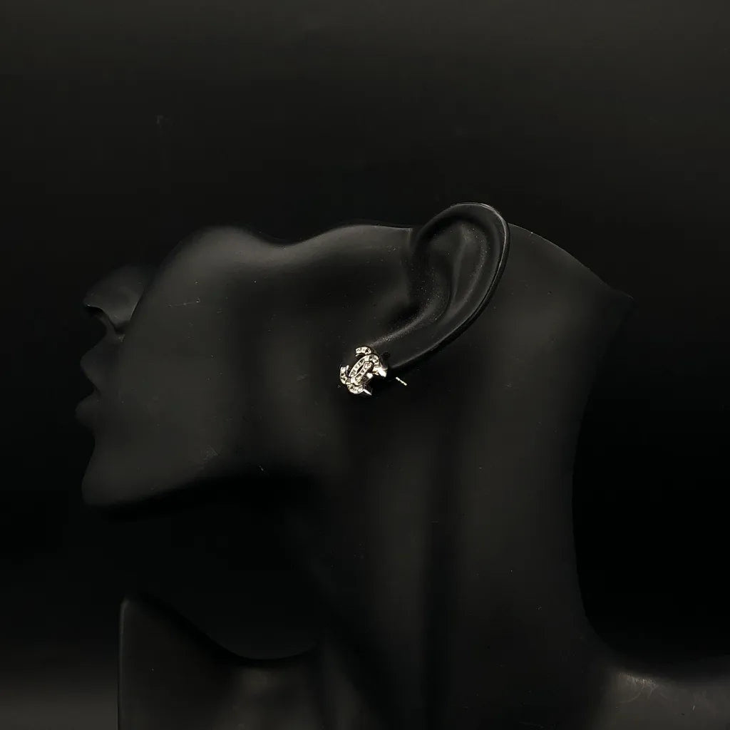 Chanel CC Logo Silver Tone Stud Earrings