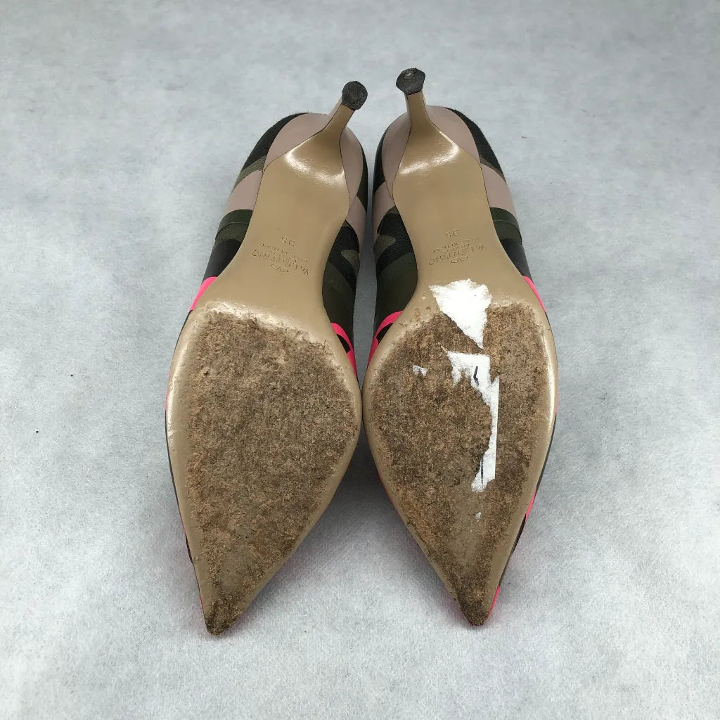 Valentino Garavani Camouflage Pointed Toe Pumps Neon Pink Black 35