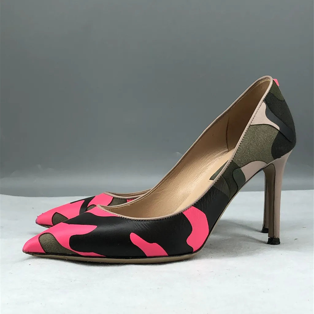 Valentino Garavani Camouflage Pointed Toe Pumps Neon Pink Black 35
