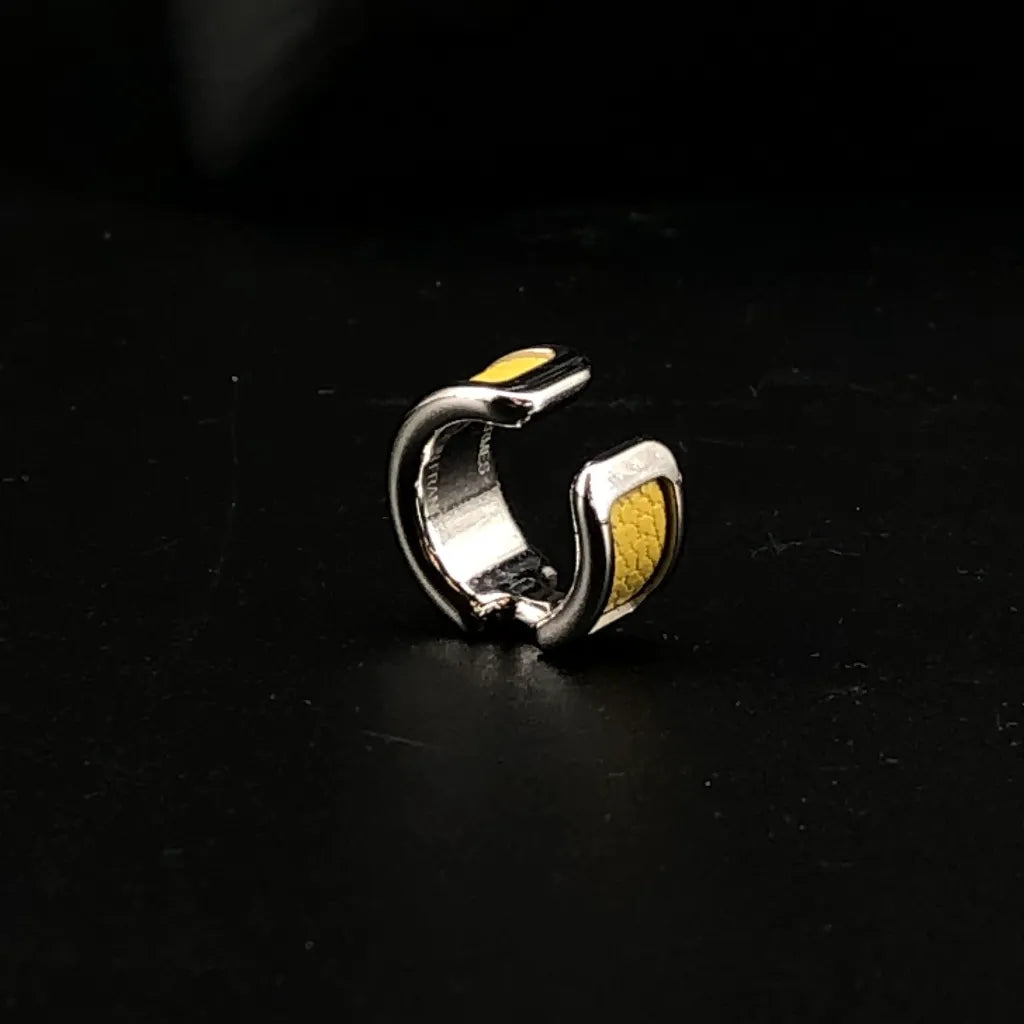 Hermes Olympe Ear Cuff Yellow Leather Silver-Tone Hardware
