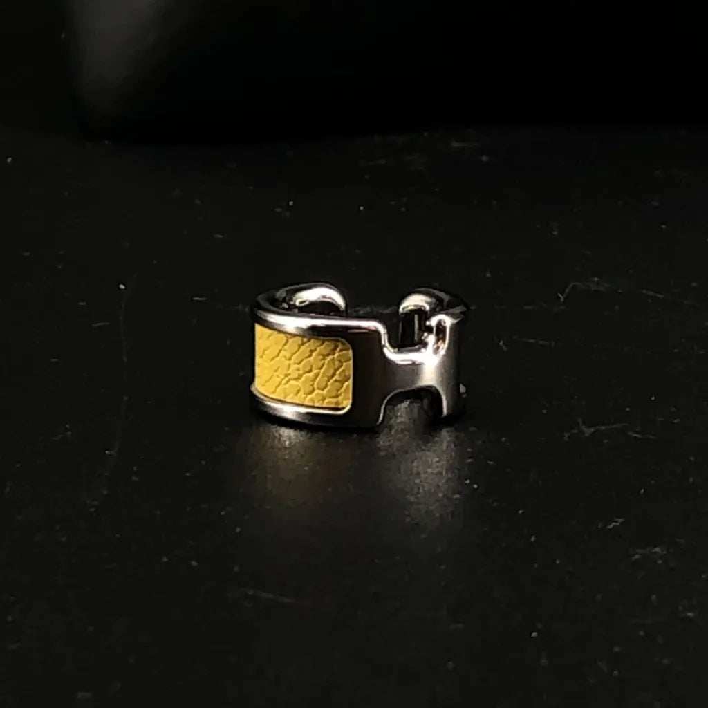 Hermes Olympe Ear Cuff Yellow Leather Silver-Tone Hardware