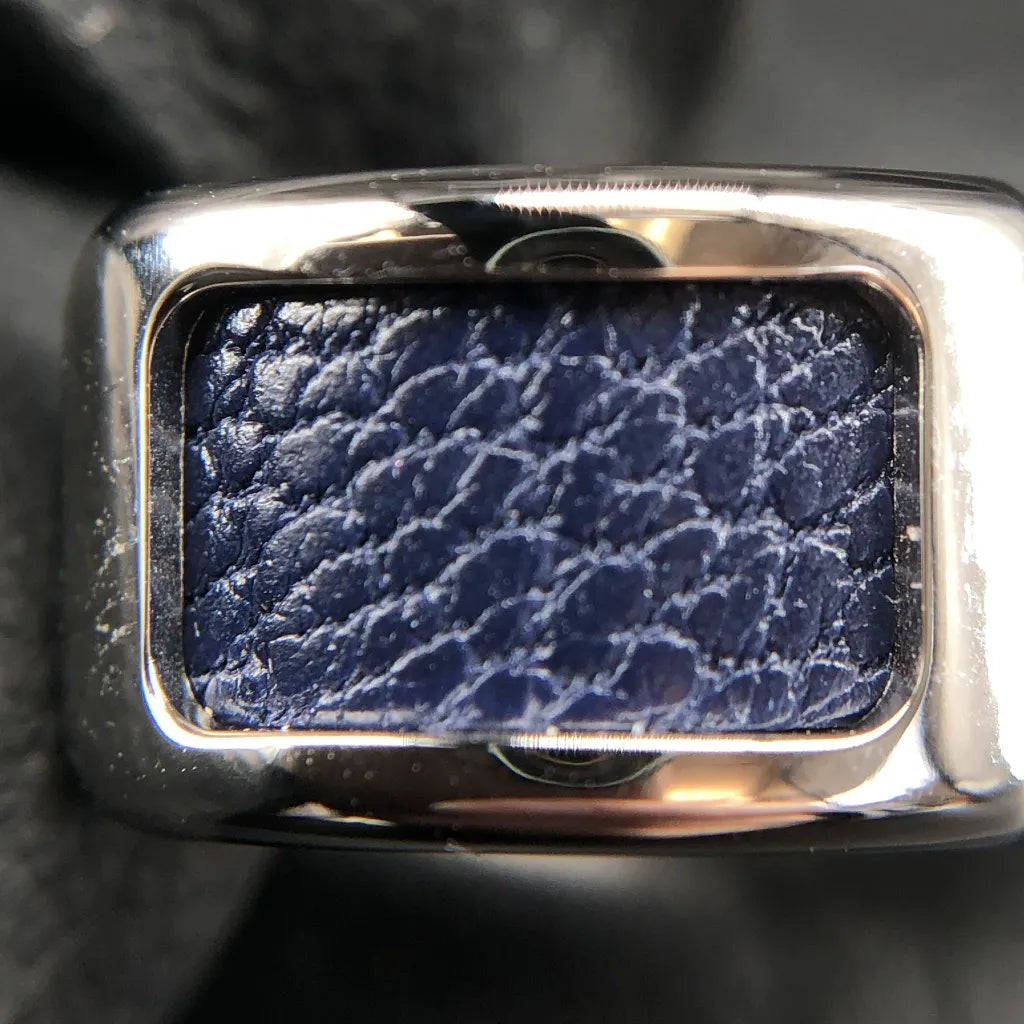 Hermes Olympe Ear Cuff Blue Leather Palladium-Plated Hardware