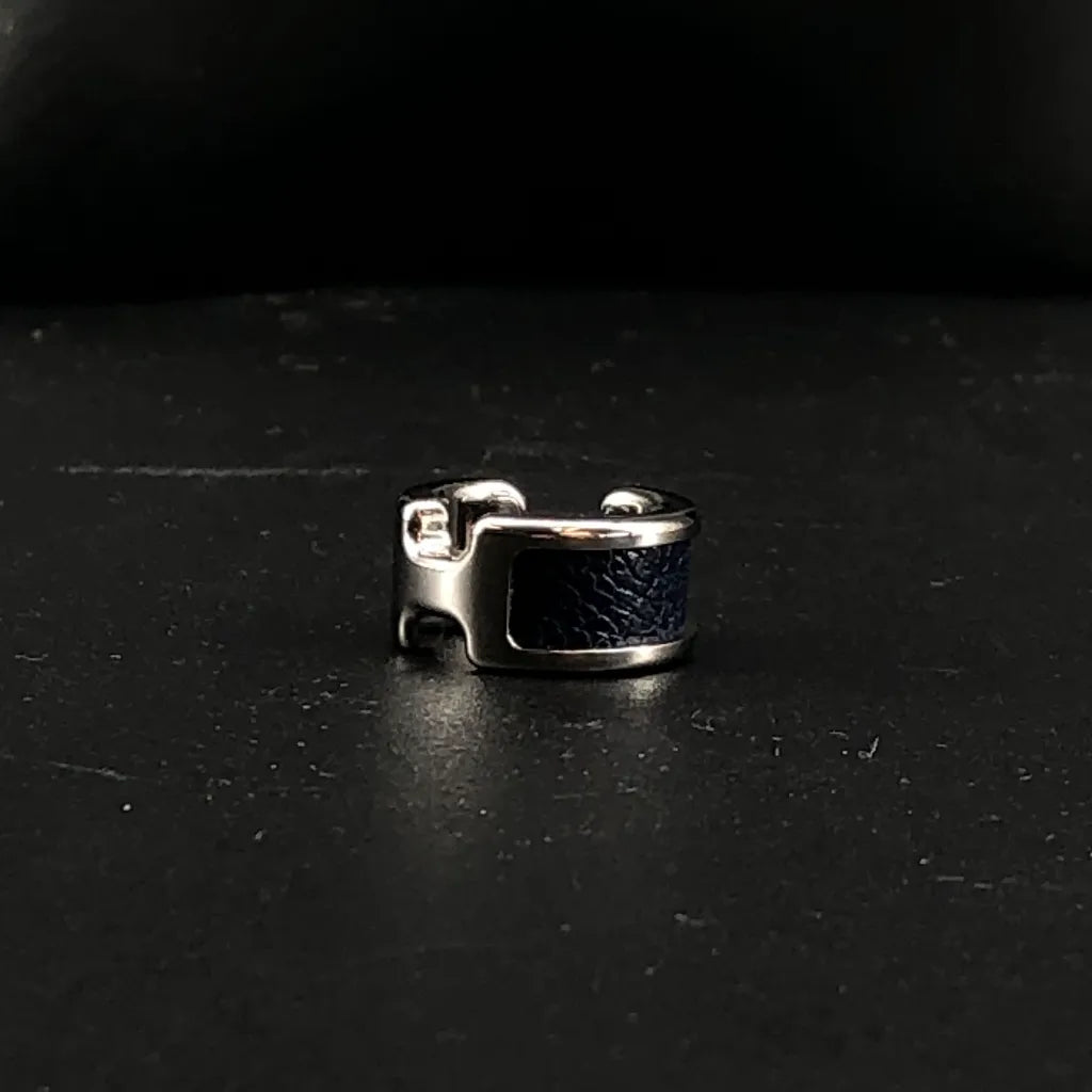 Hermes Olympe Ear Cuff Blue Leather Palladium-Plated Hardware