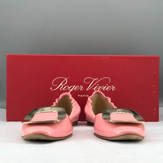 Roger Vivier Pink Patent Leather D'Orsay Flats with Metallic Buckle 35