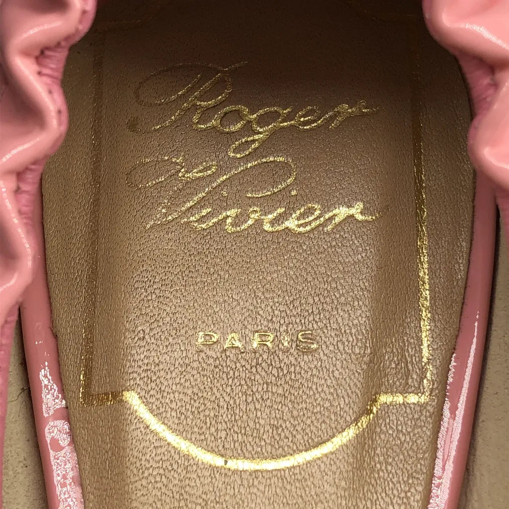 Roger Vivier Pink Patent Leather D'Orsay Flats with Metallic Buckle 35
