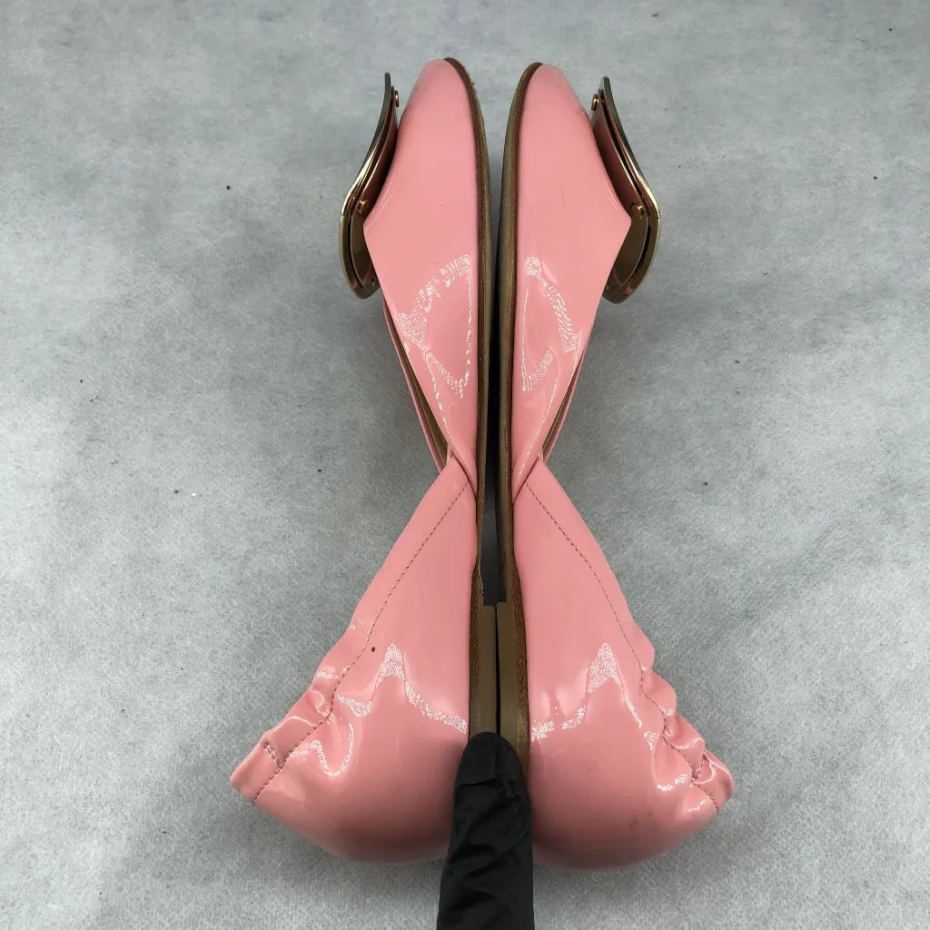 Roger Vivier Pink Patent Leather D'Orsay Flats with Metallic Buckle 35