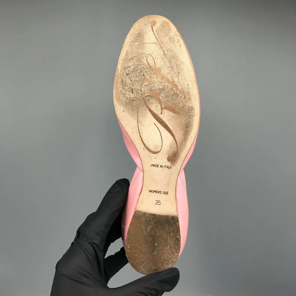Roger Vivier Pink Patent Leather D'Orsay Flats with Metallic Buckle 35