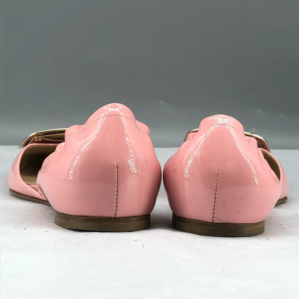 Roger Vivier Pink Patent Leather D'Orsay Flats with Metallic Buckle 35