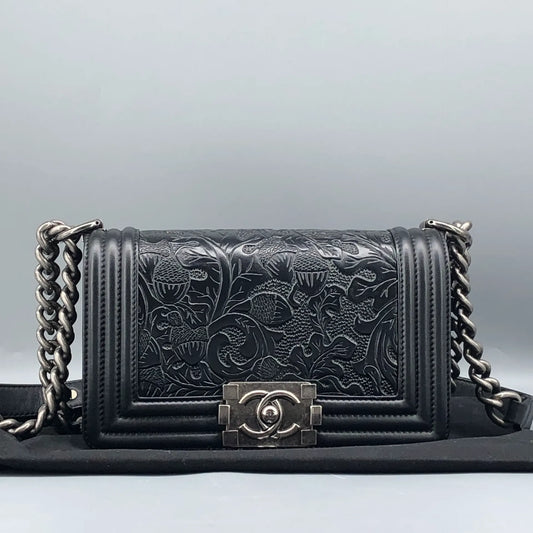 Chanel Black LeBoy Embossed Leather Bag
