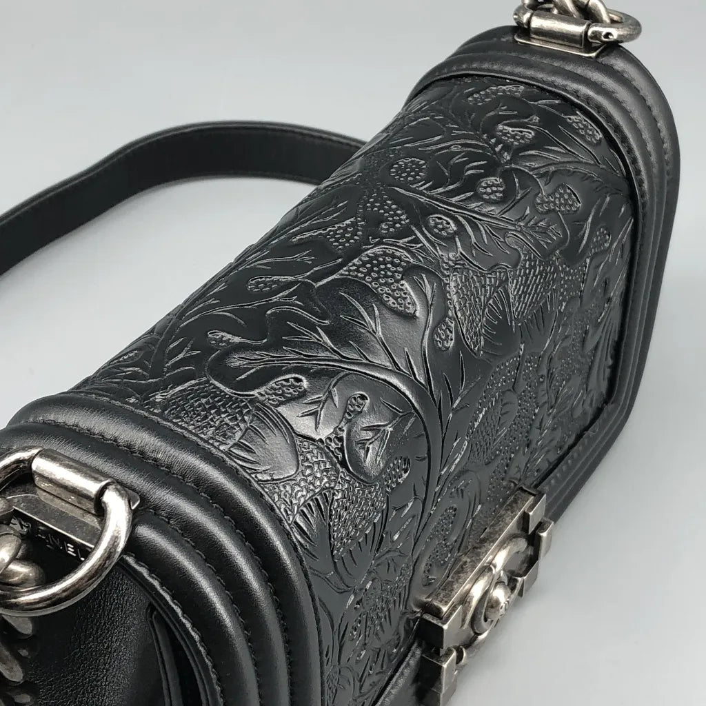Chanel Black LeBoy Embossed Leather Bag