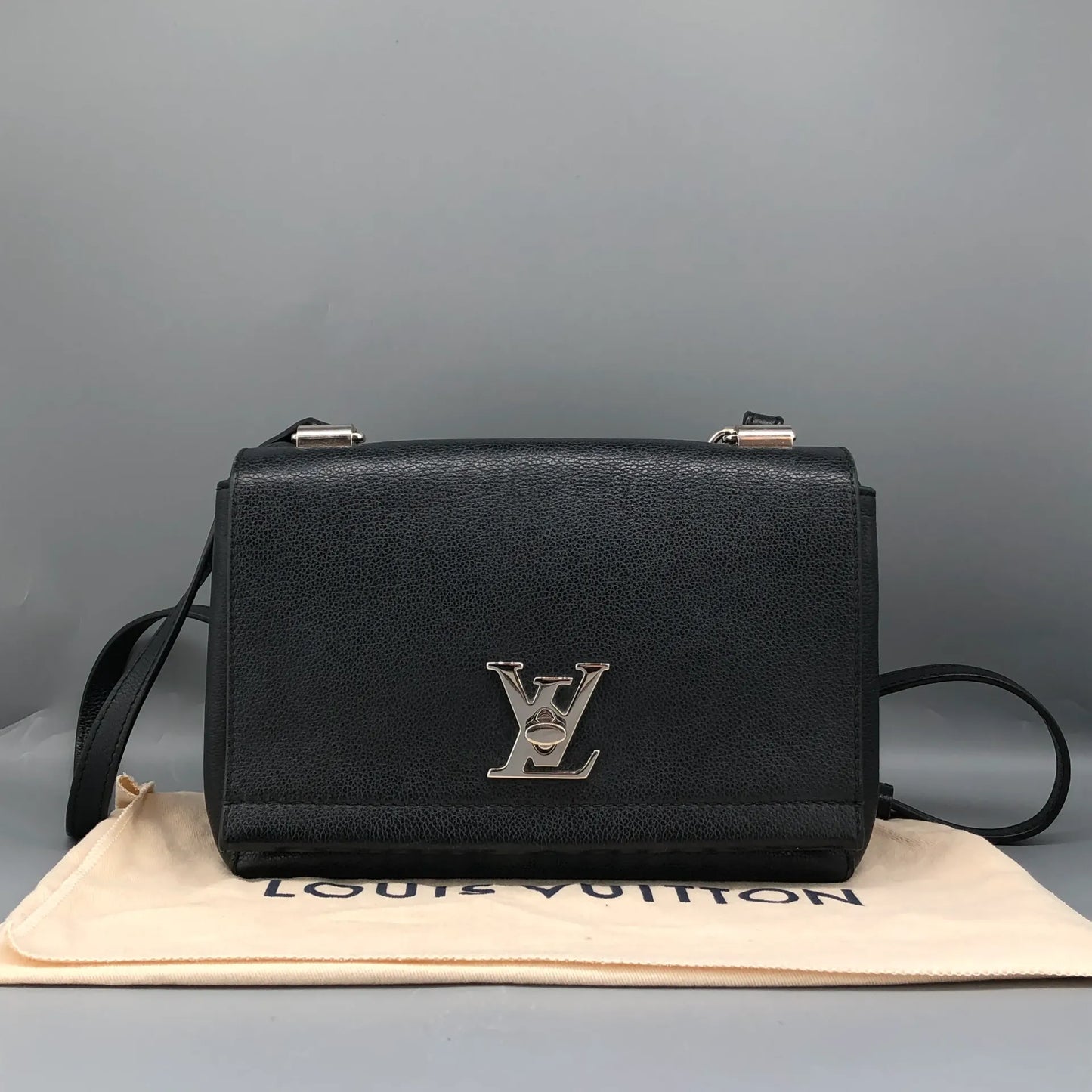 Louis Vuitton Calfskin Lockme II Chain Bag Black