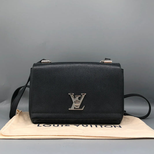 Louis Vuitton Calfskin Lockme II Chain Bag Black