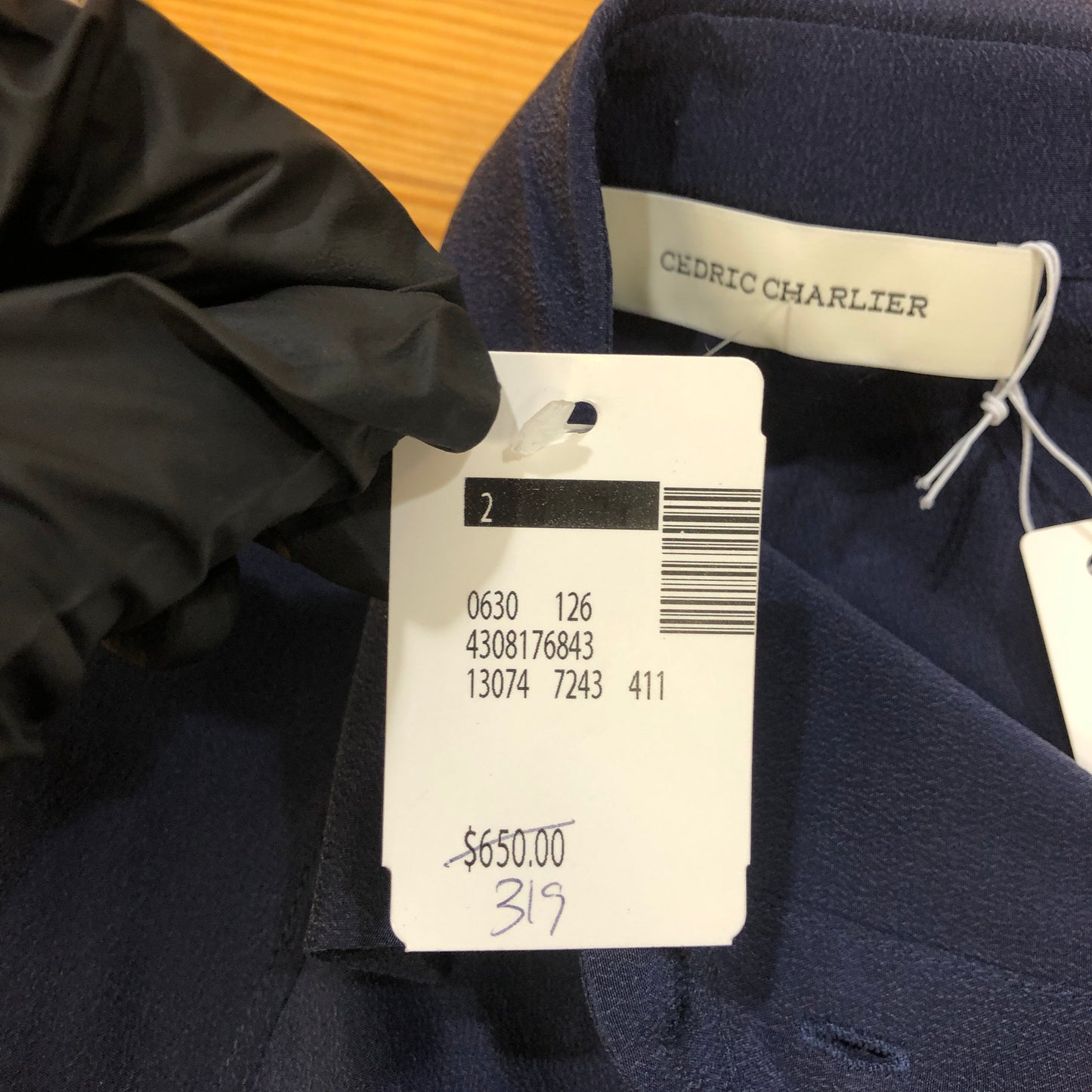 Cedric Charlier NWT Navy Blue Tie-Neck Blouse Size 38