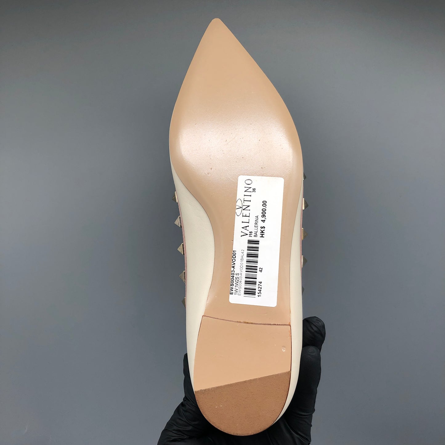 Valentino Cream Leather Rockstud Pointed Flats Size 36