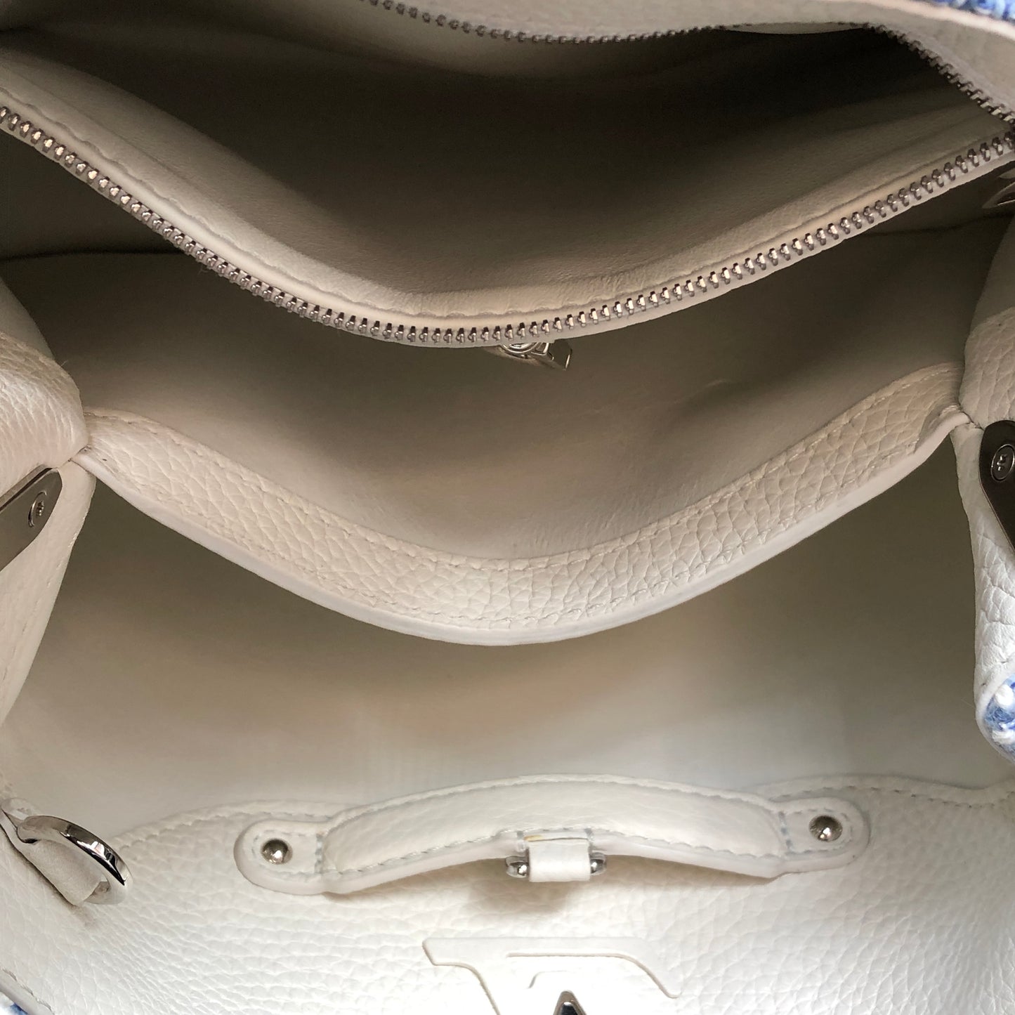 Louis Vuitton Limited Edition Capucines BB Handbag  White & Blue Tweed