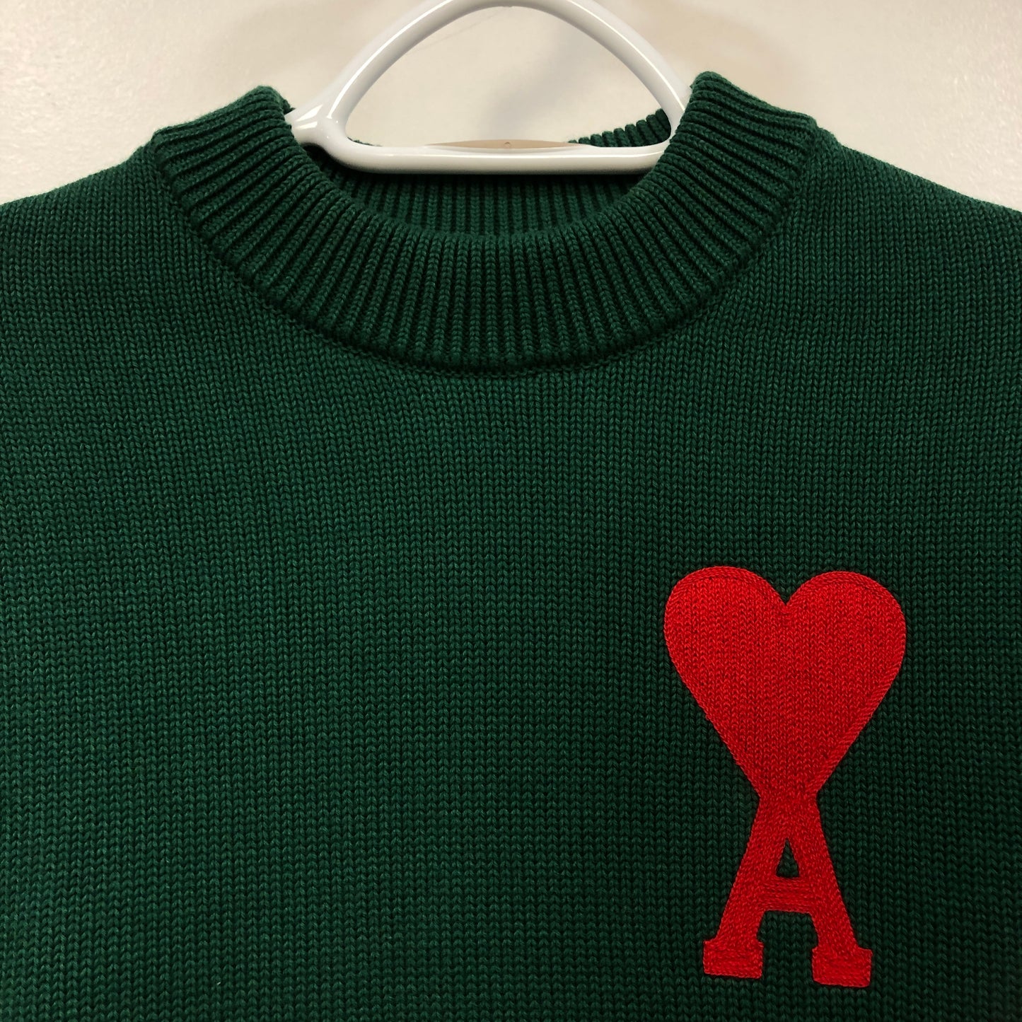 Ami Paris Dark Green Red Heart Logo Knit Sweater Size S