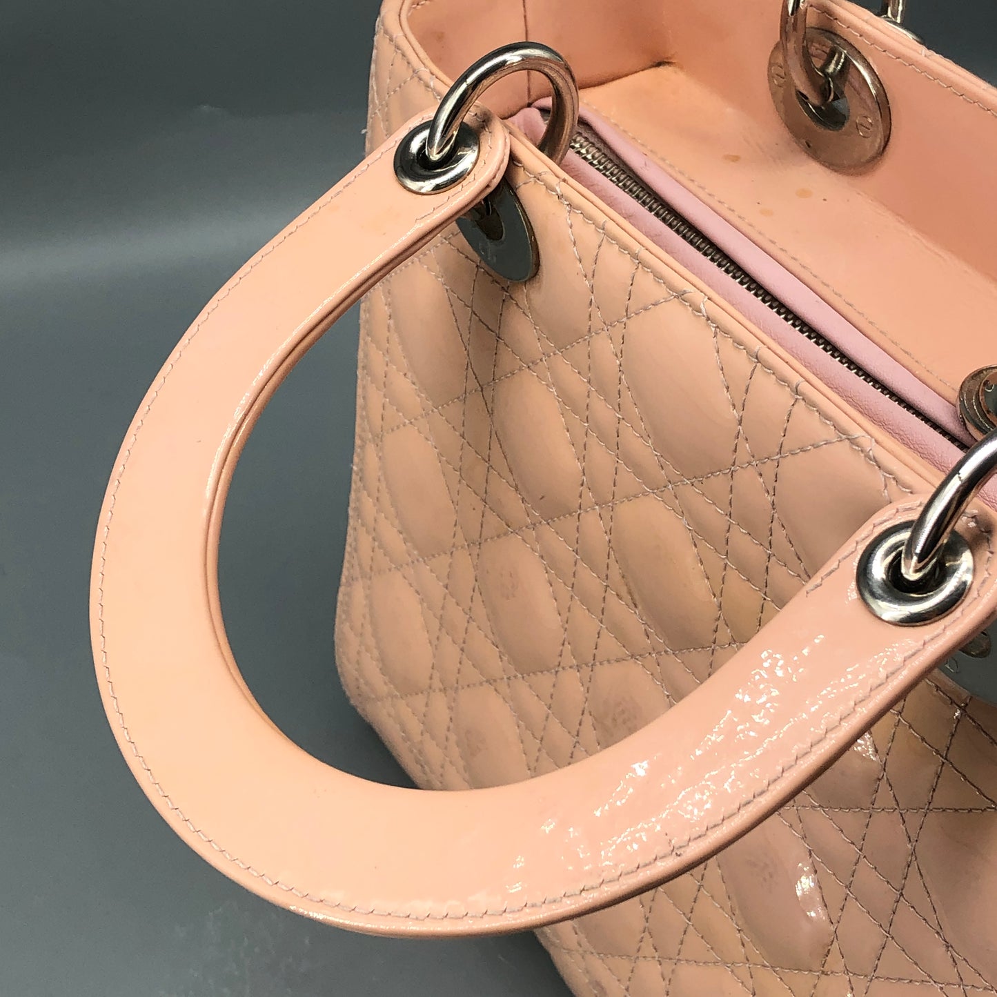 Christian Dior Lady Dior Nude Patent Cannage Leather Handbag