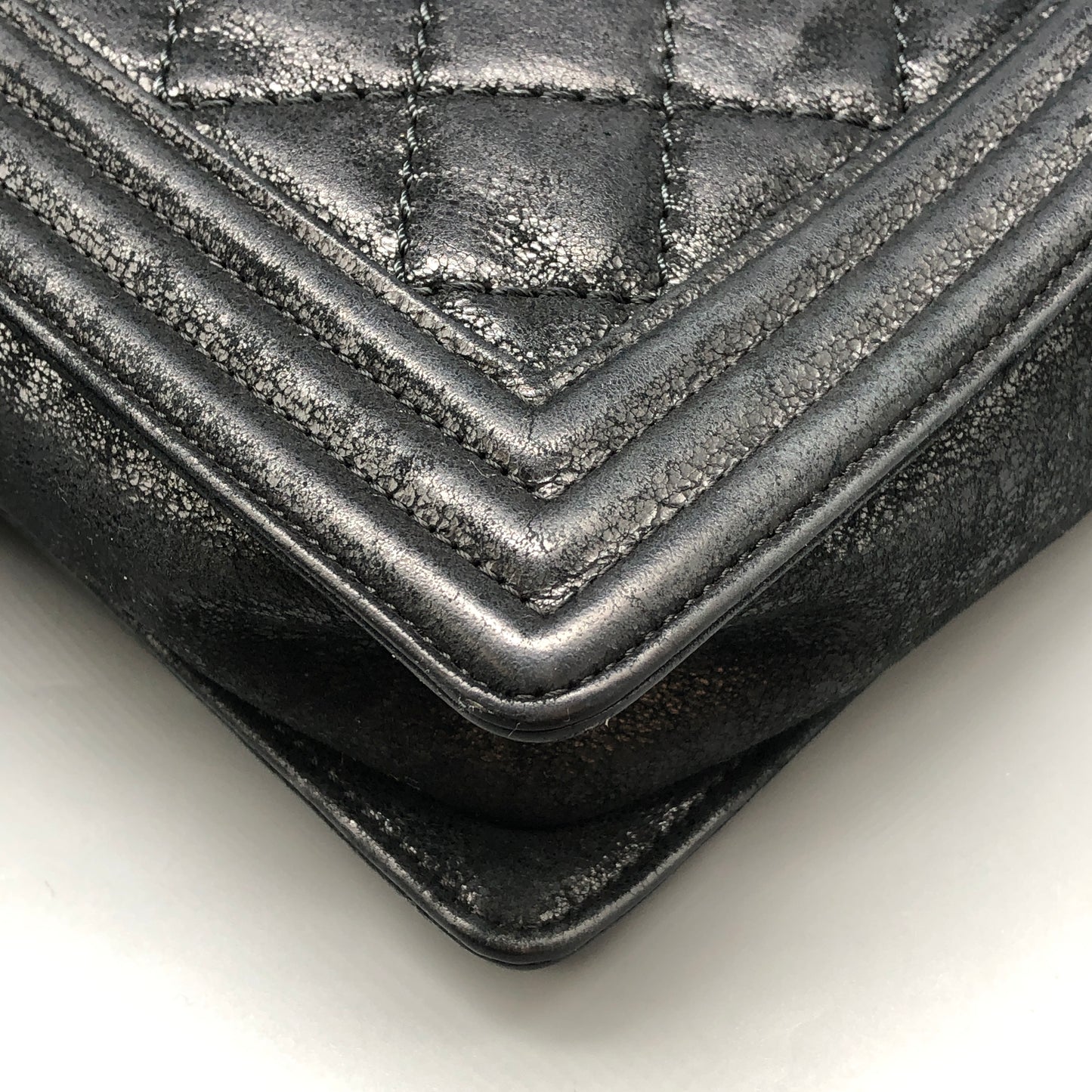 Chanel Black shiny suede nubuck iridescent leather Leather Mini Boy Bag