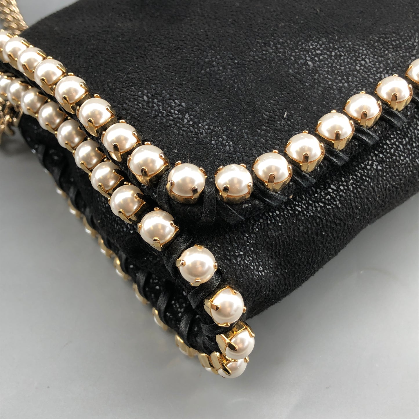 Stella McCartney Falabella Pearl-Trim Crossbody Bag Black/pearl
