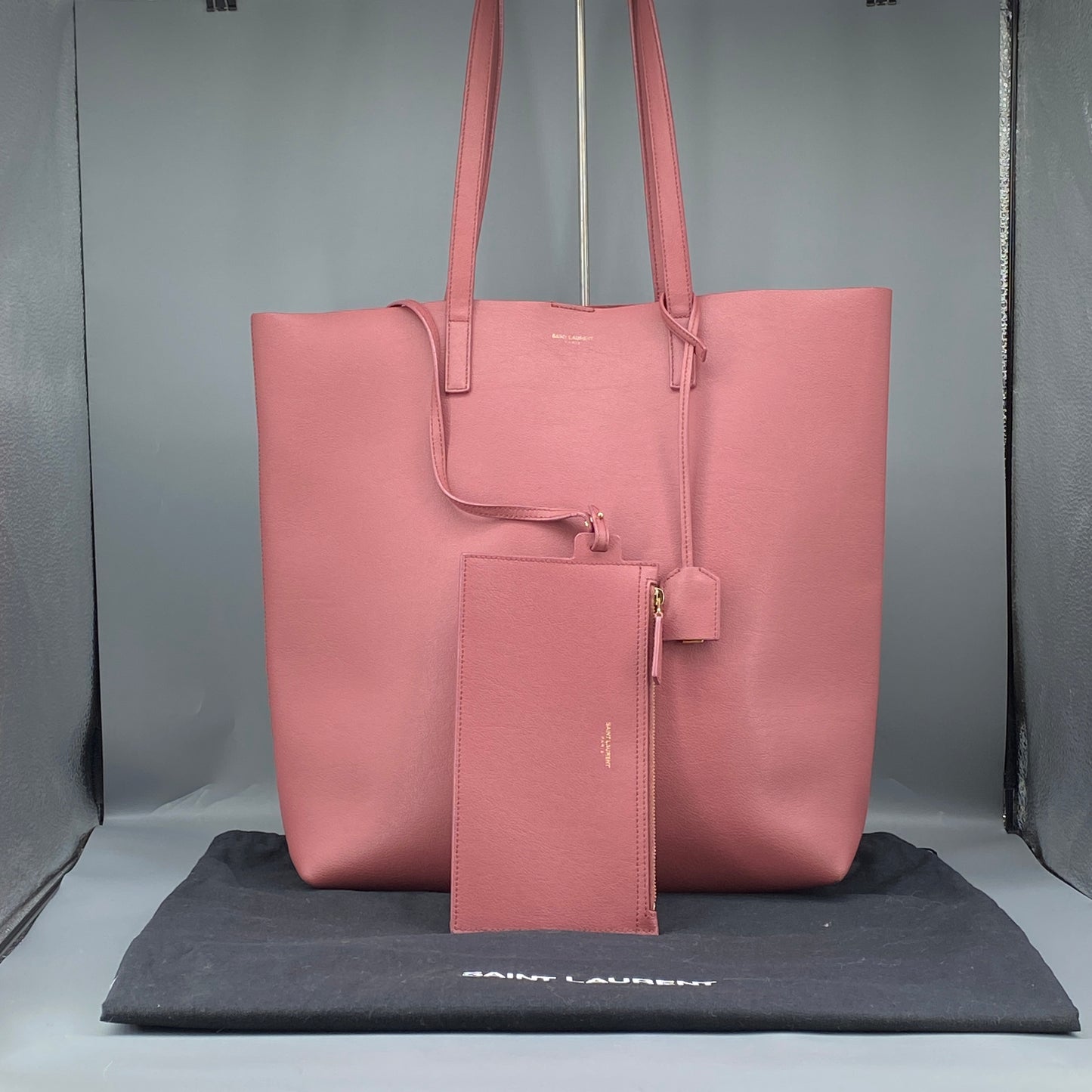 Saint Laurent Pink Calfskin Leather Shopping Tote Bag