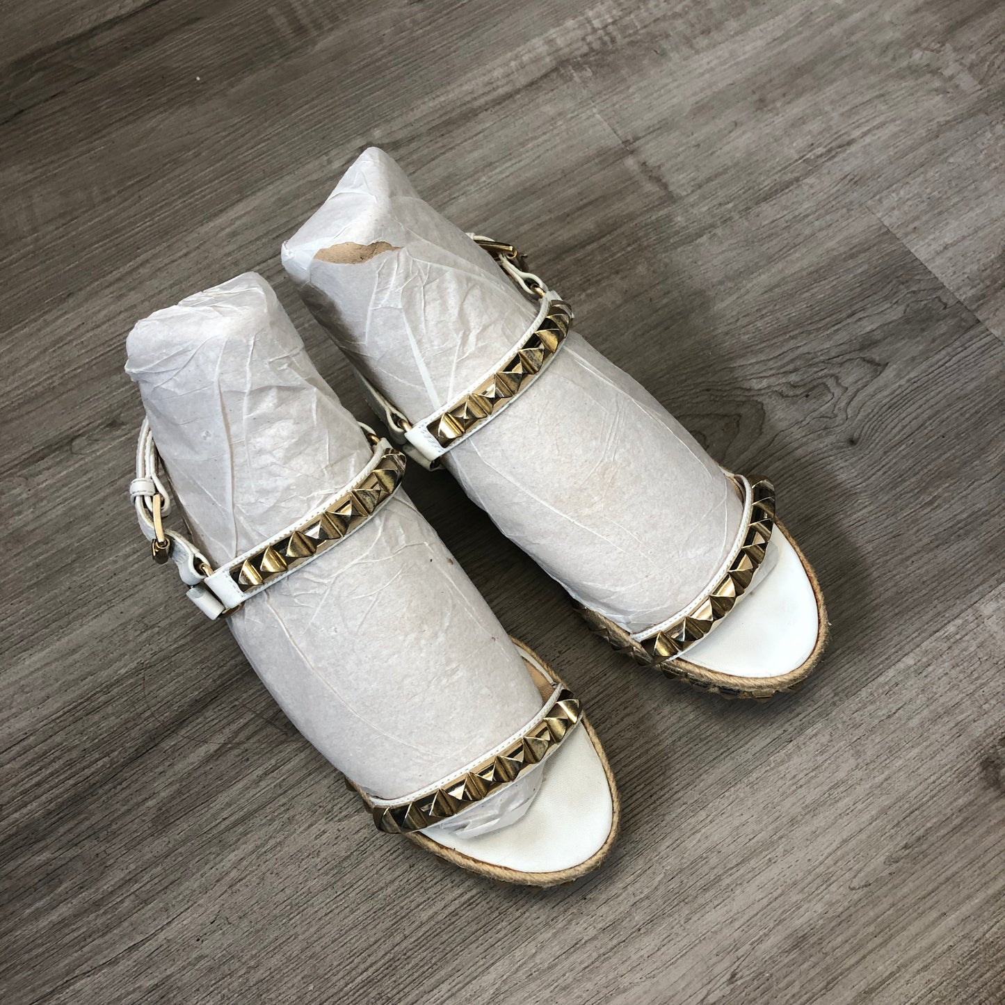 Christian Louboutin Women's Studded Ankle Strap Flat Sandals 35 White