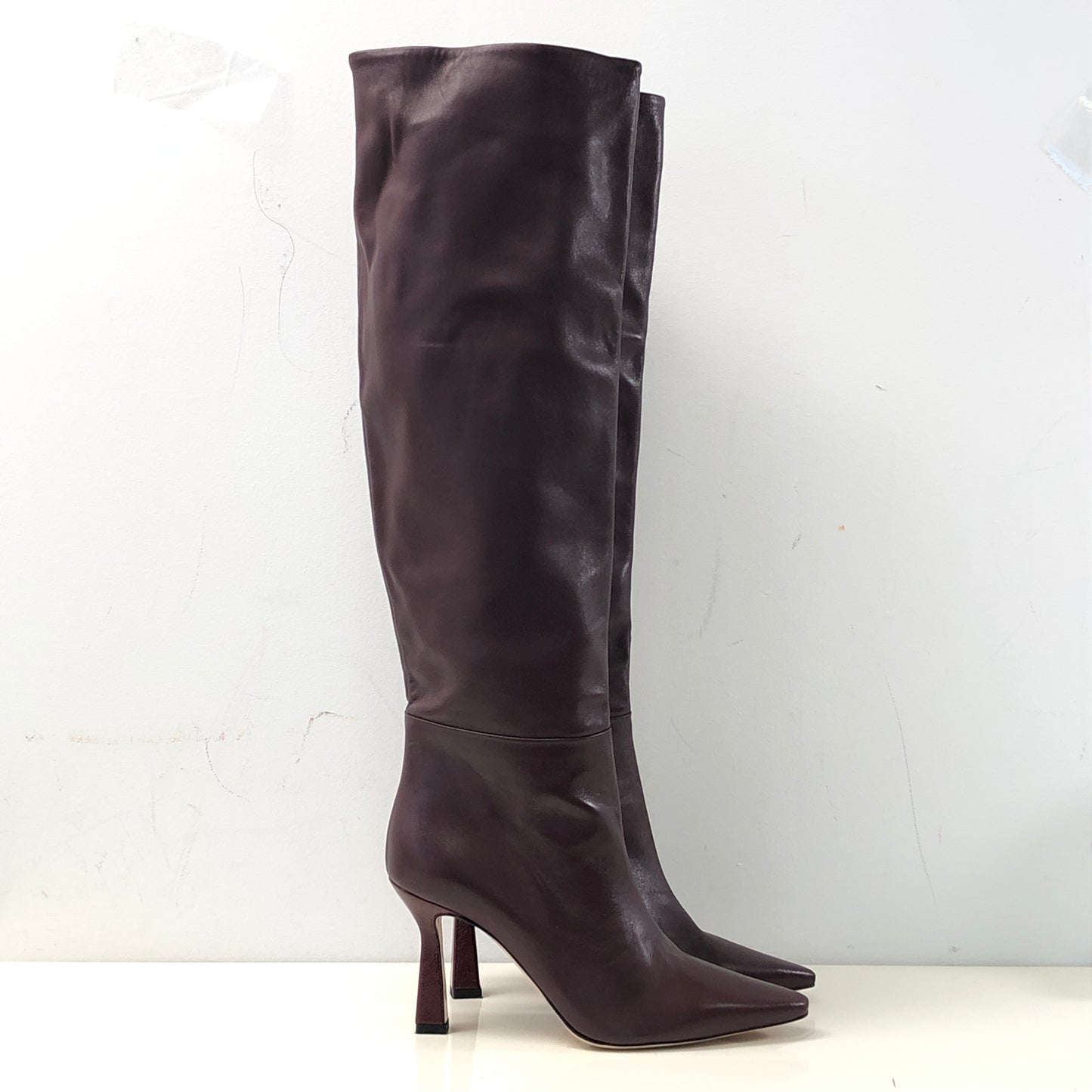 Wandler Deep Red Leather Pointed Toe Knee-High Heeled Boots Size 36.5