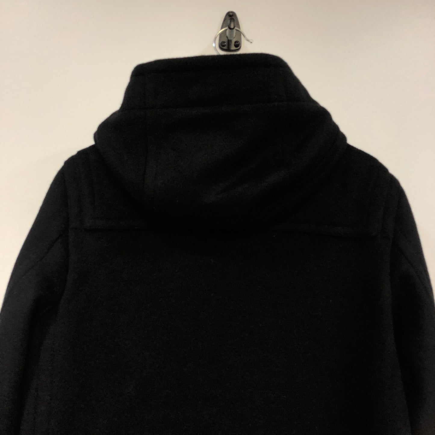 Burberry Black Wool Duffle Hooded Coat Size48