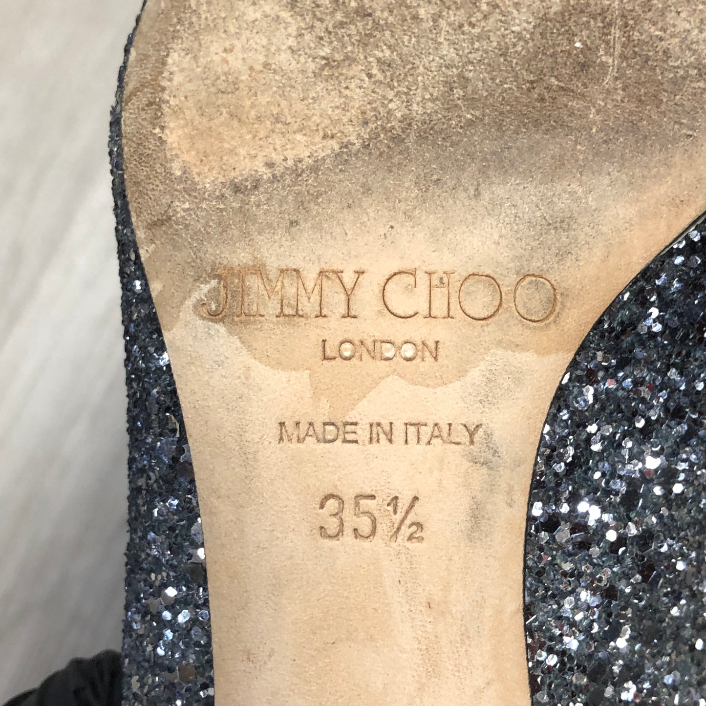 Jimmy Choo Women's Metallic Silver Glitter Pointed Toe Stiletto Pumps Shoes 35.5