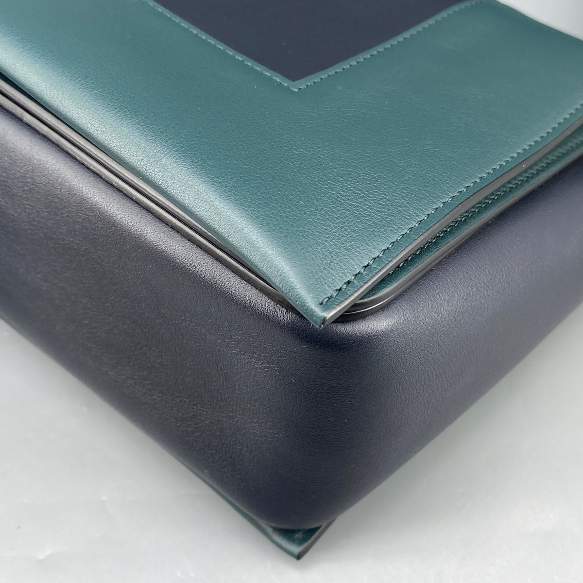Celine New Frame Shoulder Bag Navy Green Leather