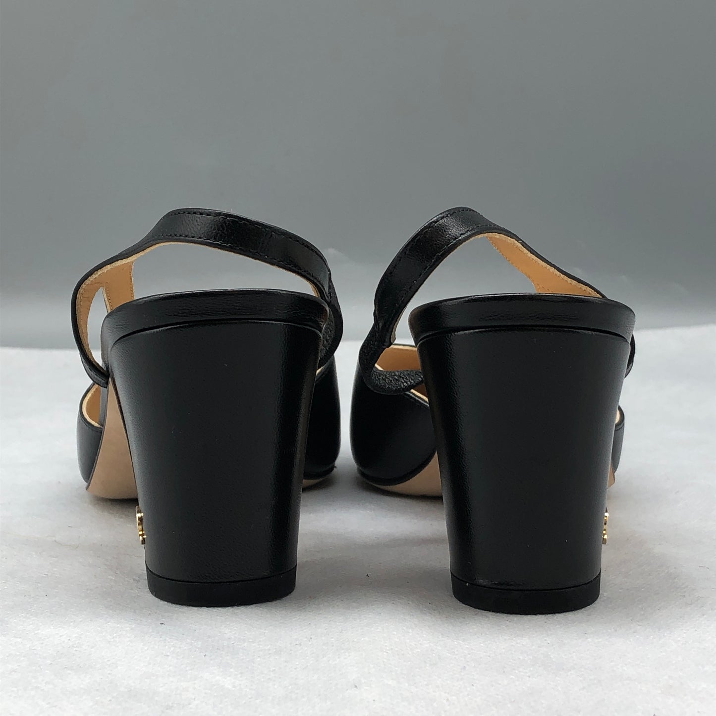 Chanel Black Satin & Leather Cap-Toe Slingback Block Heel Pumps Size 36
