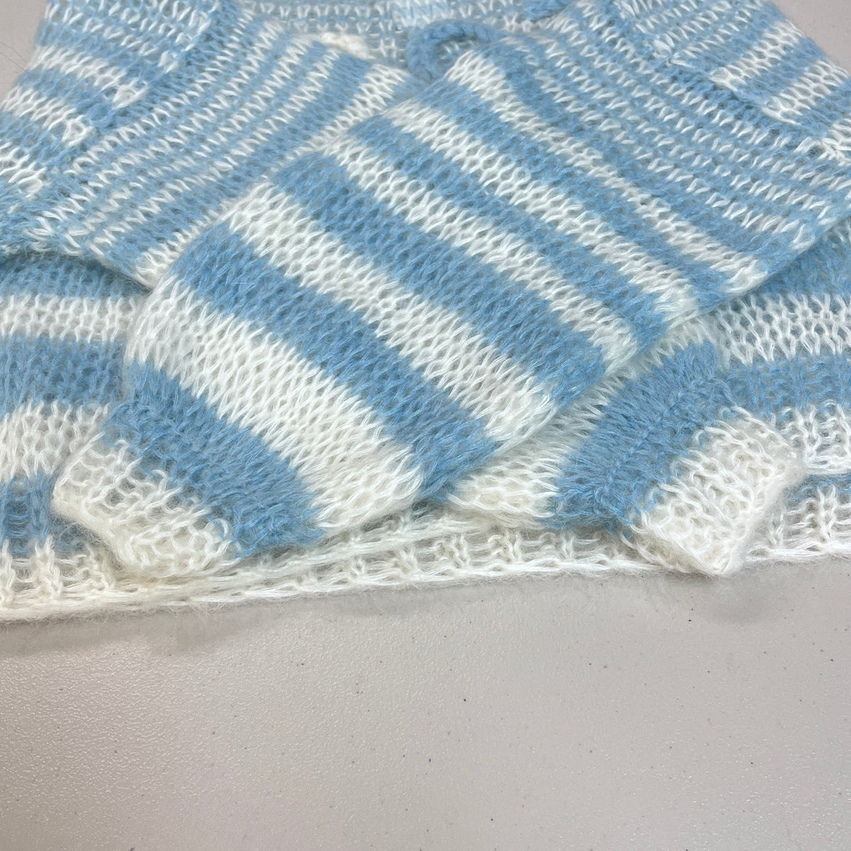 Loewe New Sky Blue Beige Striped Knit Sweater Size M