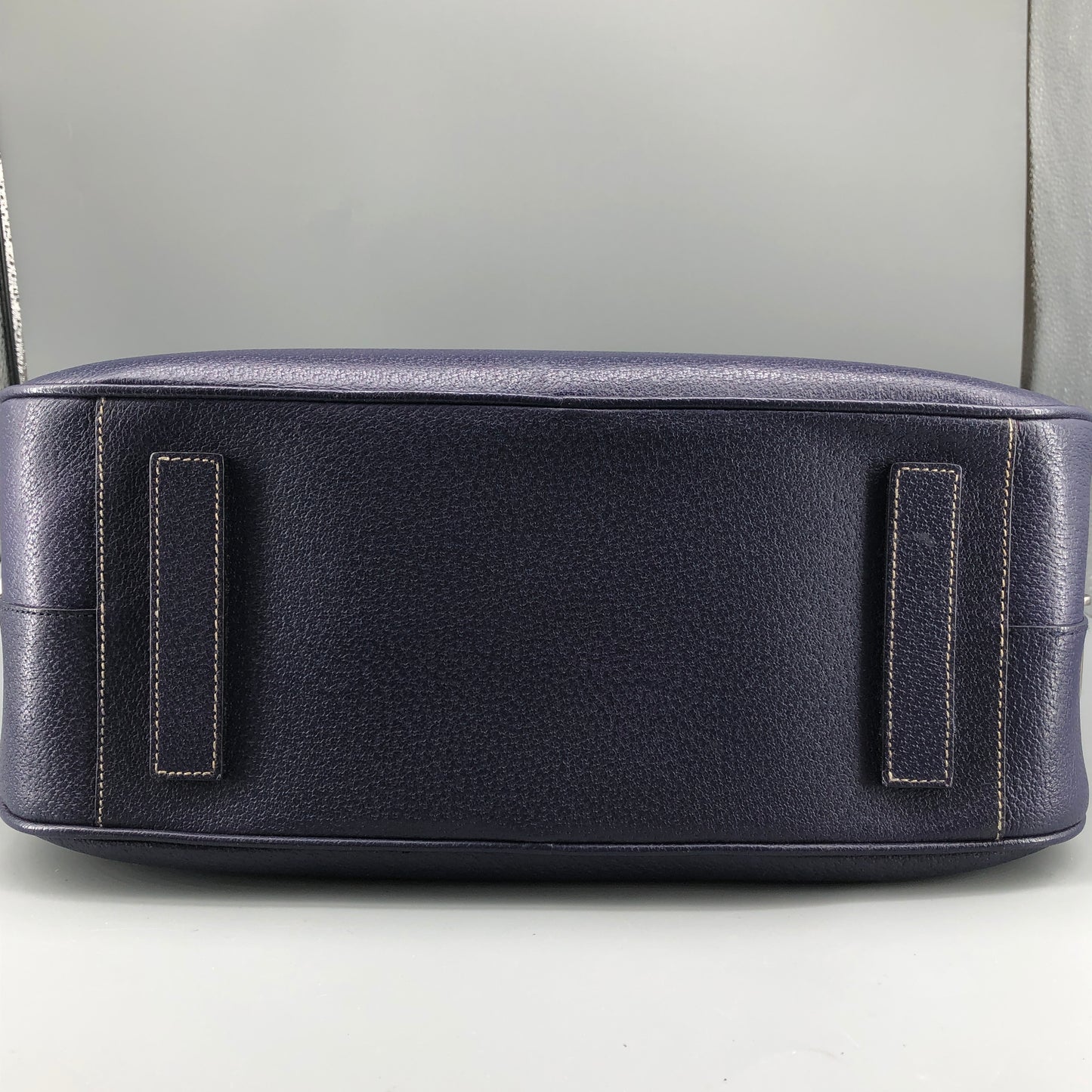 Prada Bauletto Medium Pebbled Leather Handbag  Ink Blue