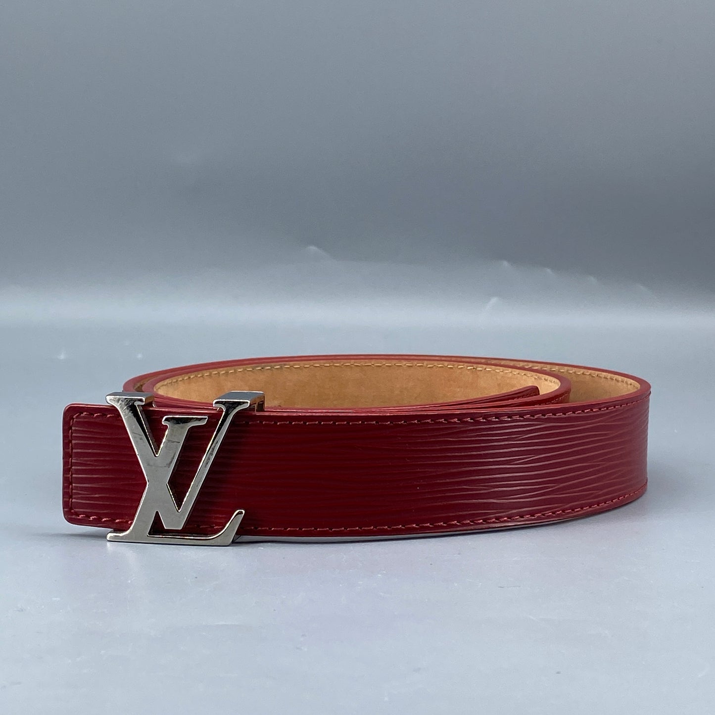 Louis Vuitton Epi Red Leather LV Buckle Belt Size 80cm