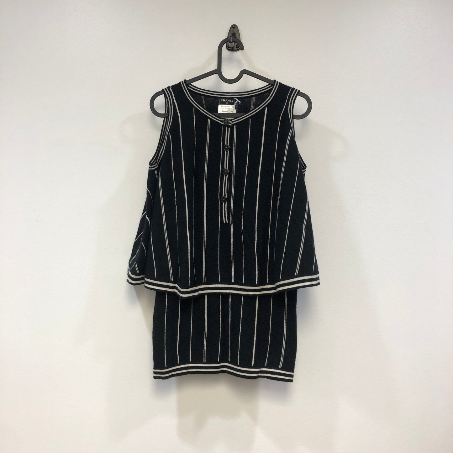 Chanel 15P Black and White stripe Cashmere 2pc Tank and Top