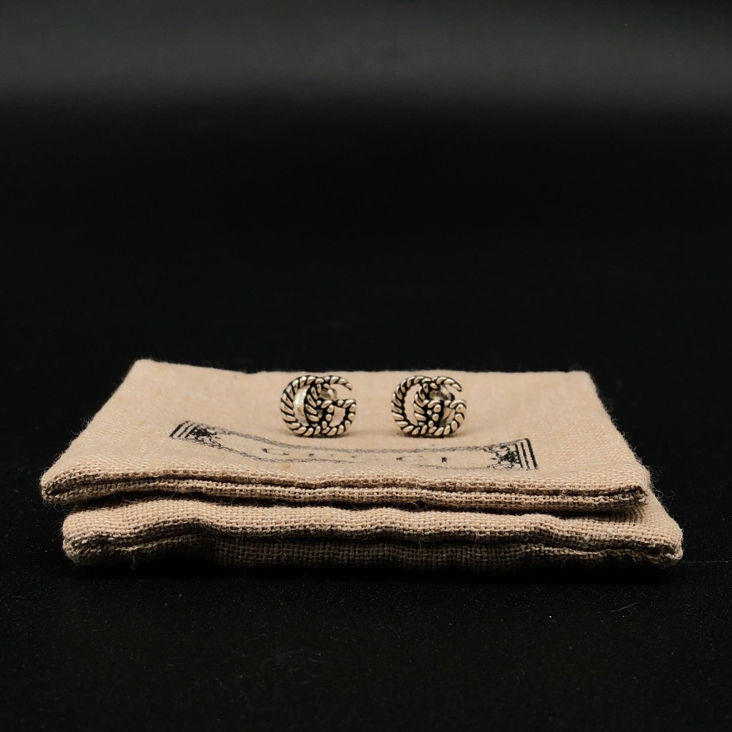 Gucci GG Logo 925 Silver Stud Earrings