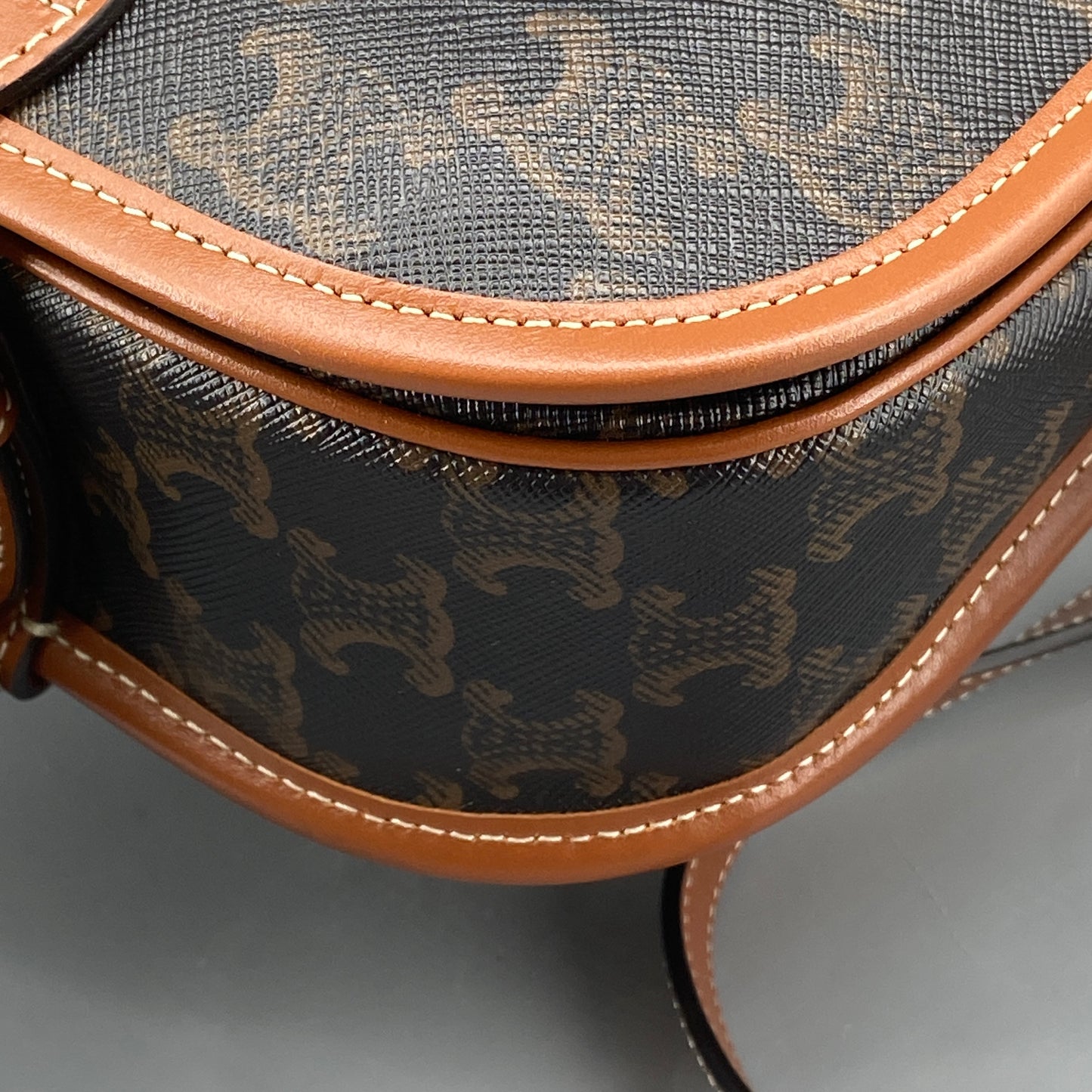 Celine Triomphe Canvas Leather Trim Saddle Crossbody Bag